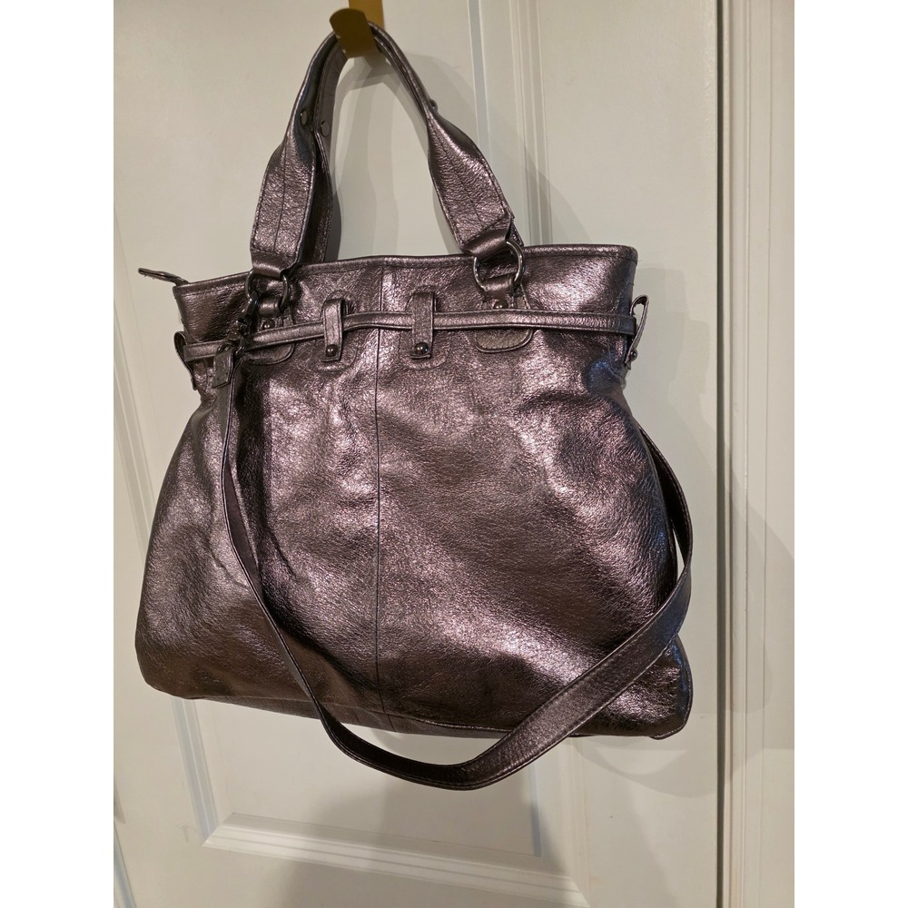 Elliott Lucca Estella Graphite Metallic Leather Hobo Shoulder Bag - Picture 6 of 12